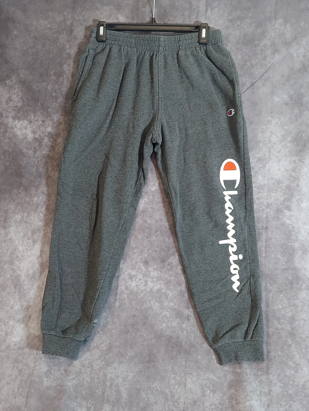 Champion Kids Charcoal Grey Fleece Jogger Sweatpants Big Logo Size Large